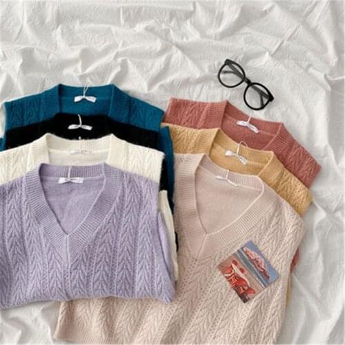 Women Solid Sweater Vests Knitted Simple Basic All-match Korean Style Elegant Retro Hollow Out Loose Casual Basic Coats ZY5842