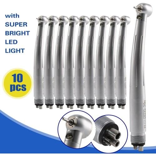 10 Pcs LED E-generator Large Torque Head 4 Hole Triple water spray Air Turbine Dental High Speed Handpiece self-power Push PDM