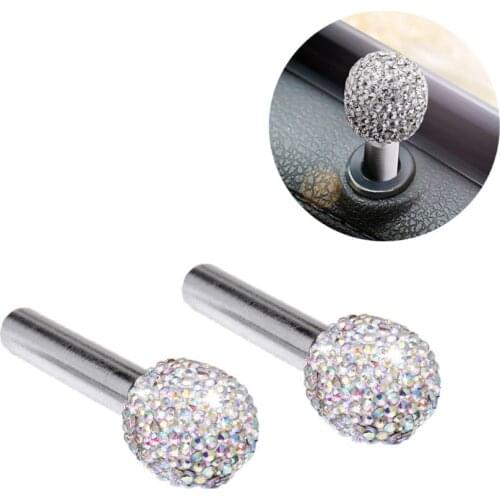 2pc Universal Car Door Lock Protective Cover Lifting Bolt Diamond Aluminum