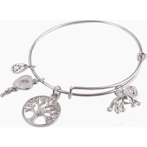 5PCS Fashion Silver Color Tone Lion charm Expandable Wire Bangle Bracelet #91138