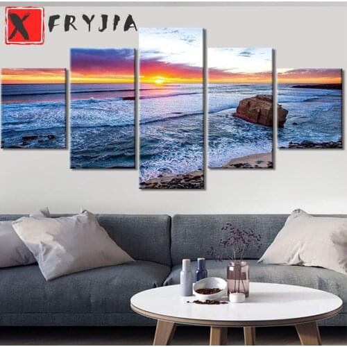 5pcs Seascape Sunset Crystal Diamond Embroidery Full Square Round 5D Diy Diamond Painting Landscape Wedding home Decoration