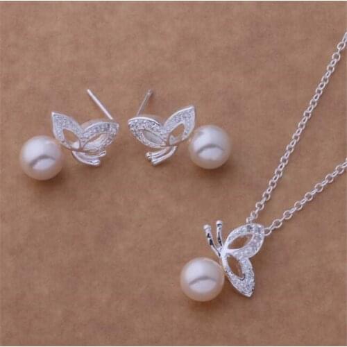 AS050 Hot Sale Silver Plated Color Jewelry Sets For Women Wholesale High Quality Classic Earring 223 + Necklace 309