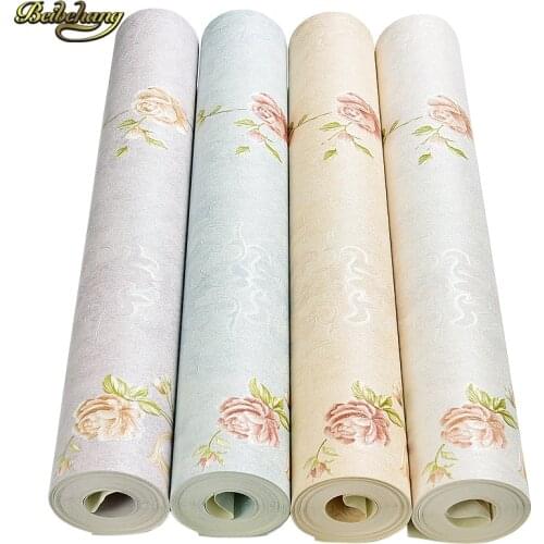 Beibehang Warm pastoral small floral bedroom American pastoral living room 3D waterproof scrubable PVC green wallpaper