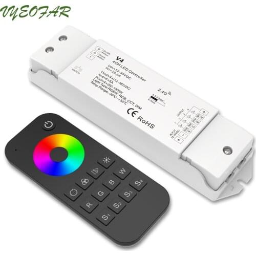 RT4 Wireless Remote Led RGBW Controller With 2.4GHz V4 Receiver;12V 24V Input;5A*4CH Output LED Dimming RGB RGBW Controller