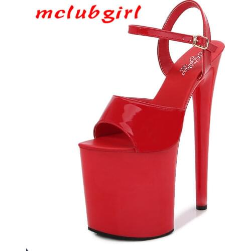 Mclubgirl Lacquer Leather 20cm Ultra-High Heels Thin Heeled Sexy Waterproof Platform Hate Sky High Ultra-High Sandals Female LFD