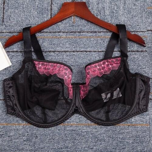 Womens Plus Size Full Coverage Non Padded Underwire Lace Sheer Unlined Bra Female Sexy Lingerie 34 36 38 40 42 D DD E F FF G