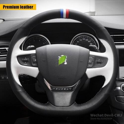 DIY steering wheel cover for Peugeot 408 4008 5008 2008 301 307 new 308 leather hand sewn Grip Cover car accessories