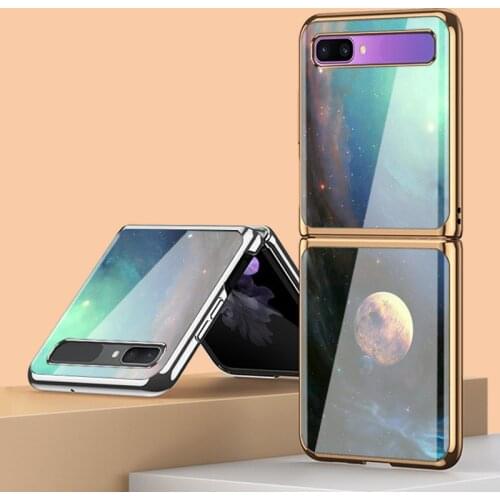 Z Flip Funda Case for Samsung Galaxy Z Flip F7000 Z Fold 2 W21 5G Planet Patterned Tempered Glass Phone Case Cover Z Fold 2