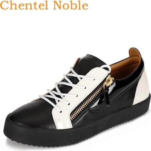 Chentel Comfortable Blalck White Classic Fashion Running Casual Dress Shoes Men Flats Lace-Up Zipper Party Sneakers Large Size
