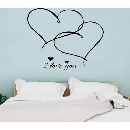 Two Hearts Cross Wall Sticker I Love You Romantic Lover Quotes Vinyl Wall Decals Home Decoration For Living Room Bedroom Y568