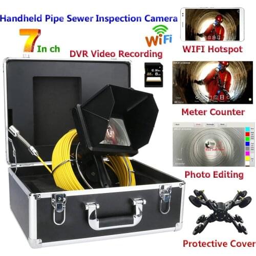 7 Inch LCD Handheld Industrial Pipe Sewer Drain Inspection Endoscope Camera With Meter Counter/DVR Video Recording/WIFI Wireless