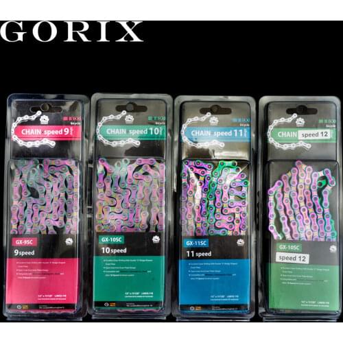 GORIX Bike Chains MTB Mountain Road Bike Chians 9/10/11/12 Speed Hollow Bicycle Chain 116/124 Links Colorful S11S for m7000 XT