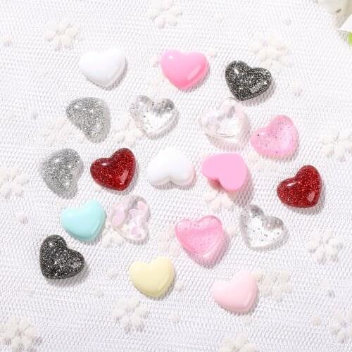 20pcs 13*15mm Mixed Kawaii Gilitter Heart Flatback Resin Cabochons Phone Deco. Scrapbook DIY Embellishments Accessorie
