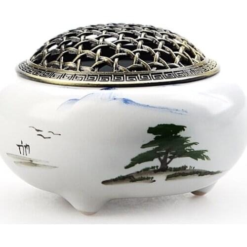 Ceramic Incense Burner Hand Painted Buddha Handmade Antique Incensory Sandalwood Alloy Home Decor Gifts Insence Living Room