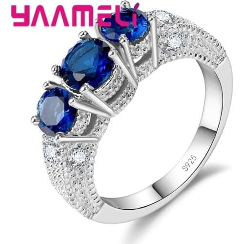 Exquisite Three Round Crystals Design 925 Sterling Silver Popular Finger Rings For Women Female Wedding Banquet Bague