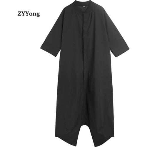 Summer Men Jumpsuit Casual Romper 2020 Joggers Loose Bib Pants Streetwear Fashion Solid Color Suspenders Punk Black Overalls