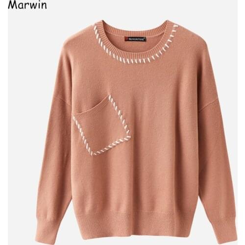 Marwin 2020 New Coming O-Neck Thick High Street Style Pockets PatchWork Sweaters Wool Warm Soft Female Winter Sweaters
