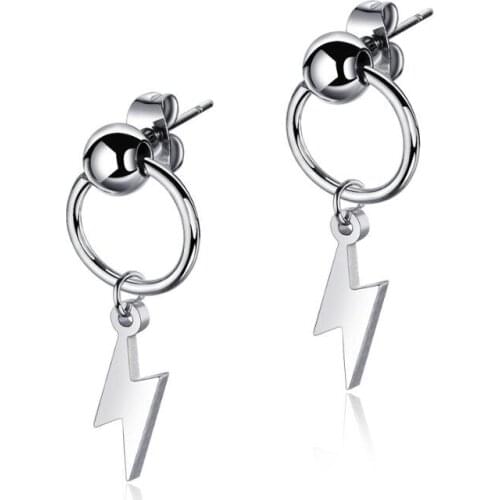 Punk Stainless Steel Lightning Round Stud Earrings For Man Party Ear Jewelry Gift Drop Shipping