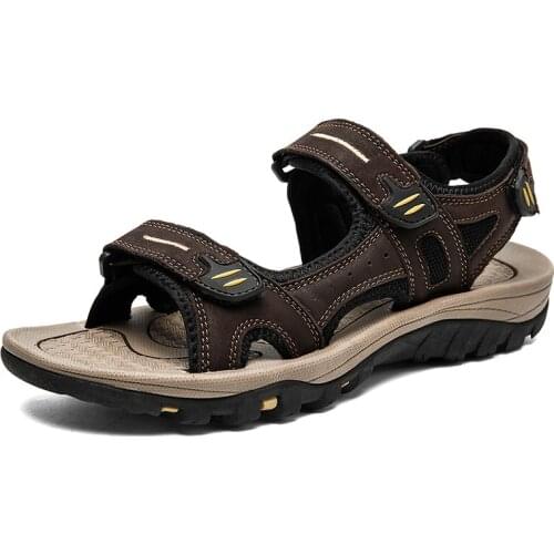 Jumpmore Cow Leather Outdoor Beach Shoes Mens Sandals Casual Flats Shoes Men Size 38-48