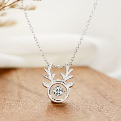 Real 925 Sterling Silver Crystal antler Pendant Necklaces fashion Jewelry For Women Party Accessories