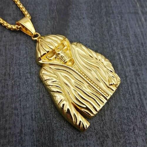 Hip Hop Skull Pendant Necklace For Men Wholesale Collares Gold Color Stainless Steel Skeleton Necklace Male Rock Jewelry