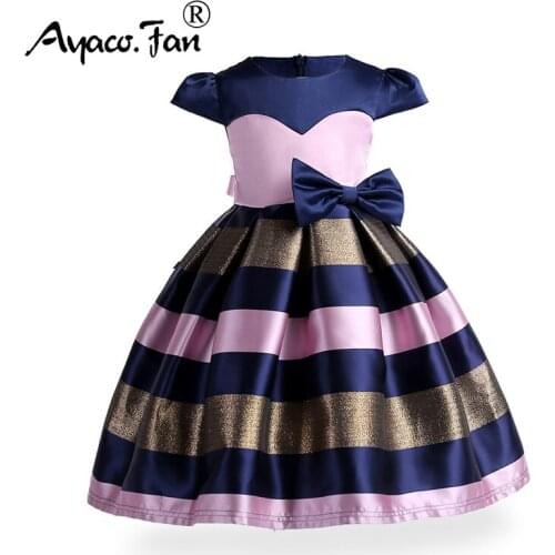 Baby Girls Dress 2019 New Summer Bow Striped Colors Patchwork Princess Dress for Kids Children Pleated Party Dress Girl Clothing