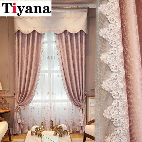 Pink Princess Luxury Embroidered Lace Curtain Blackout Curtains For Living Room Girls Bedroom Blinds Drape JK202D
