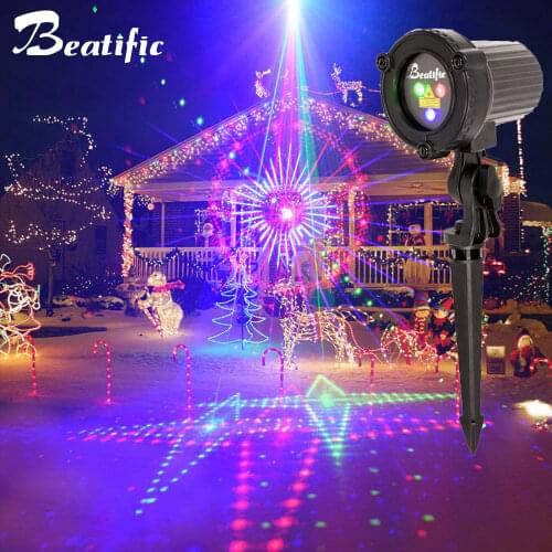 RGB Laser Projector New Year Christmas Outdoor Lights Motion 32 Patterns Holiday Street Garden Decor Garland Light For Home