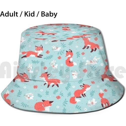Fox And Bunny Pattern Sun Hat Foldable UV Protection Fox Bunny Rabbit Cute Funny Leaf Flower Hunt Fantasy Animal