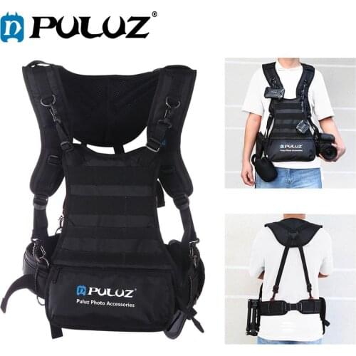 PULUZ Double Shoulders Padded Strap Camera Chest Belt Body Harness System Vest Quick Strap &Side Holster Waist Belt For SLR/DSLR