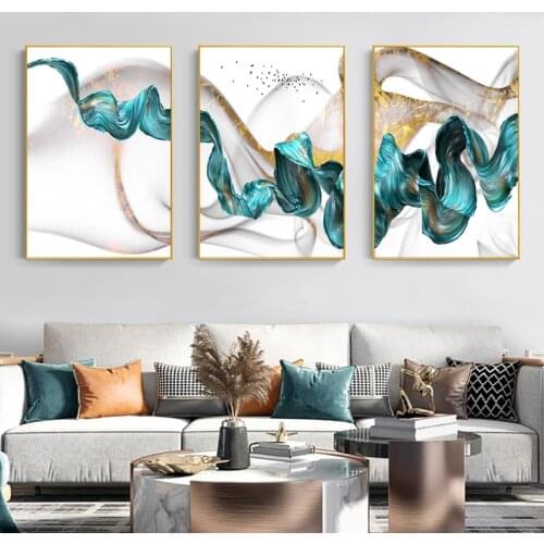 Modern Abstract Color Blue Golden Canvas Painting Poster and Print Unique Wall Art Pictures for Living Room Home Decoration