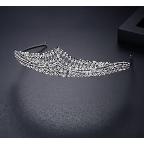 SLBRIDAL Copper Pave Setting Cubic Zircon Bridal Tiara Headband Wedding Queen Princess Party CZ Crown Bridesmaids Women Jewelry