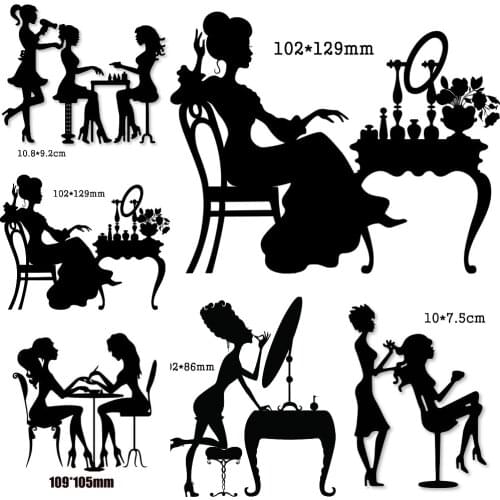 Beauty Salons Lady Blowing Hair/Makeup/Painting Nails Metal Cutting Dies for Scrapbooking DIY Card Making Cut Crafts Stencil Die