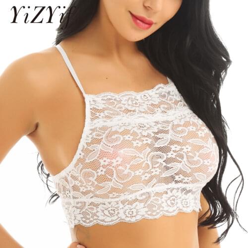 YiZYiF Womens Crop Top Sexy Lingerie Adjustable See Through Floral Lace Cut Out Back Vest Crop Tank Tops Women Sexy Tops Clothes