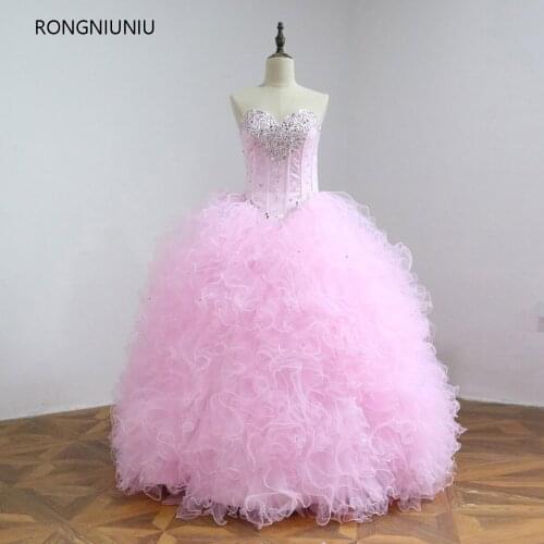 Vestidos De Noiva Pink Elegant Bridal Gowns Wedding Dresses Sexy Lace Up Luxury Ball Gowns Beading Shining Wedding Dresses 2019