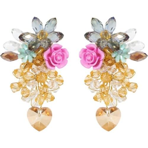 Vintage Ethnic Crystal Beads Flowers Dangle Earrings Jewelry Trendy Ladys Birthday Gifts Statement Earrings Accessories