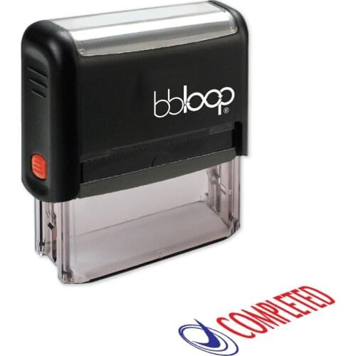 BBloop "COMPLETED" W/Check Box Illustration Self-Inking Stamp, Rectangular, Laser Engraved, RED