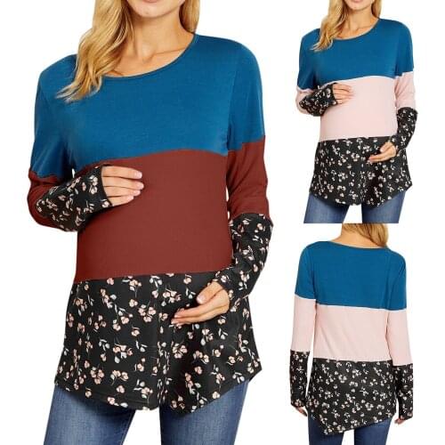 Womens Clothing Pregnancy Shirt Maternity Clothes Nursing Top Maternity Long Sleeve Irregular hem Flower Print Tops Shirts