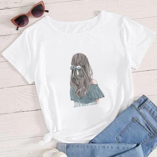Beautiful Gril Printed Womens Clothes Modern Wholesale Round Neck Tee Shirts Personalized Urbano Style Leisucre T Shirt
