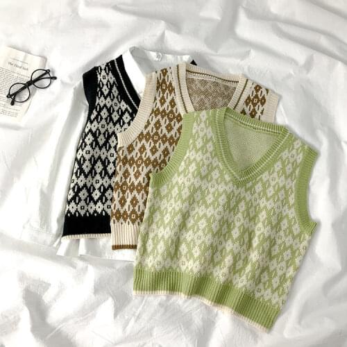 Woman Sweaters Autumn Plaid Vest Womens Sweater Knitting Femme Chandails Pull Hiver