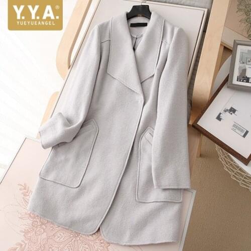 Womens Solid Elegant Trench Coat Office Lady Turn-Down Collar Single Button Long Straight Korean Fashion Outerwear 2021 New