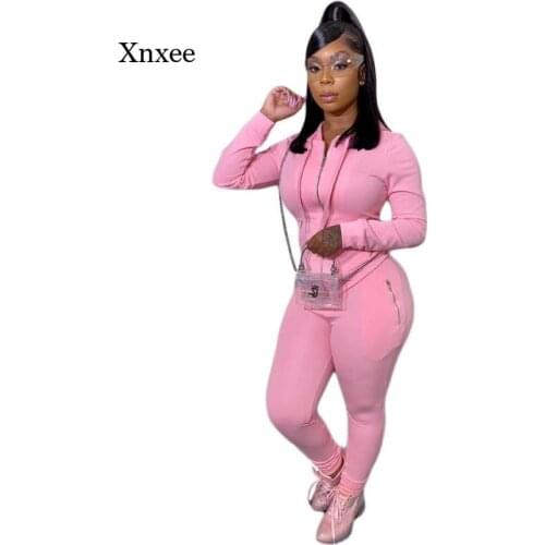 Autumn Solid Color Sportswear Womens Two-Piece Suit Zipper Hoodie Jacket Coat Top and Pants Sports Suit Women
