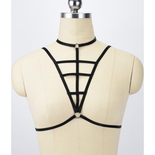 Women Black Bondage Harness Rave Cage Bra Cosplay Fetish Wear Body Cage Harajuku Goth Body Harness Sexy Lingerie Erotic Bra