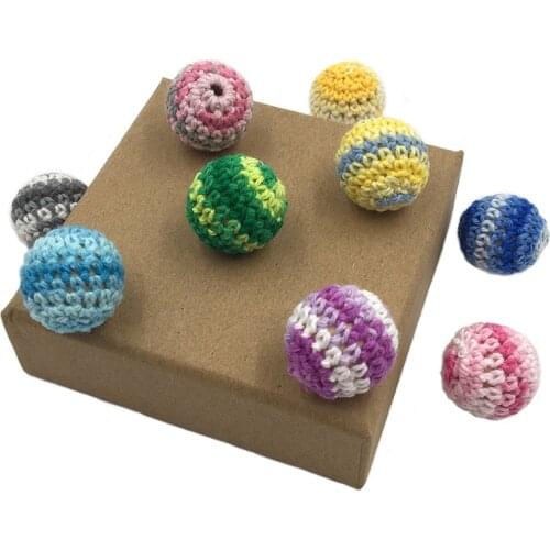 16mm/10pc Round Wooden Crocheted Bead Rainbow color Woolen Teether Bead Necklace Decoration Wooden Teething Crochet teether ball