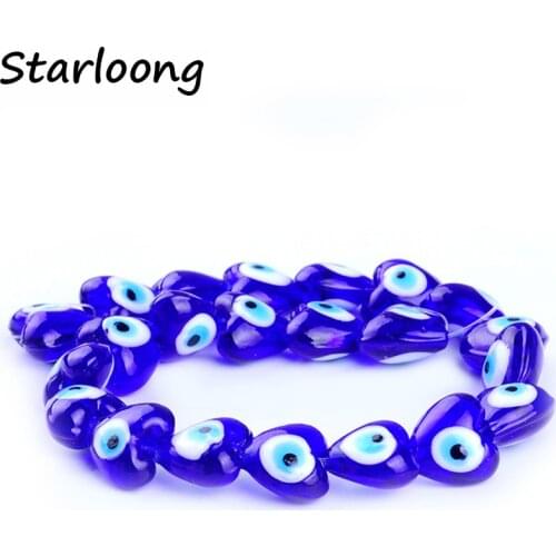 21pcs/string 15mm heart shape blue evil eye beads glazed glass lampwork beads for bracelet necklace DIY jewelry making