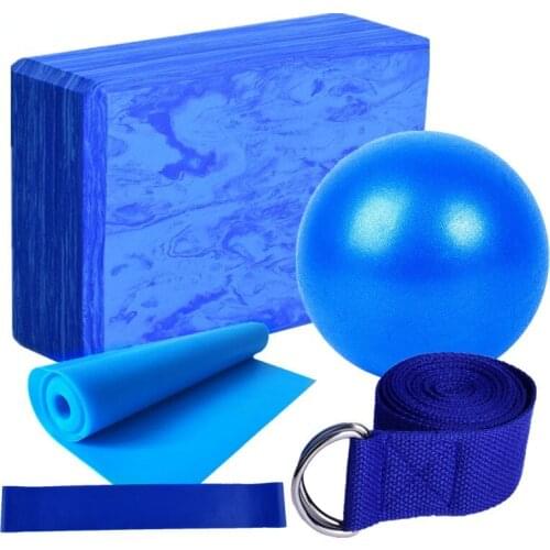 Gradient Blue Yoga Brick Five-piece Fitness Stretch Stretch Belt Dance Practice Brick Yoga Ball Auxiliary Tool Set