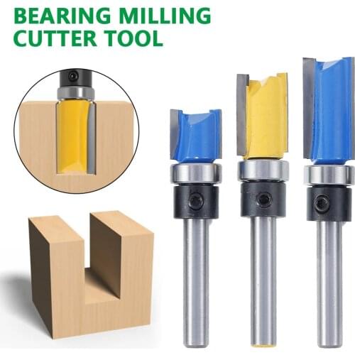 3Pcs Bearing Flush Trim Router Bit For Wood 1/4" Blade Shank Straight Bit Tungsten Woodworking Milling Cutter Tool