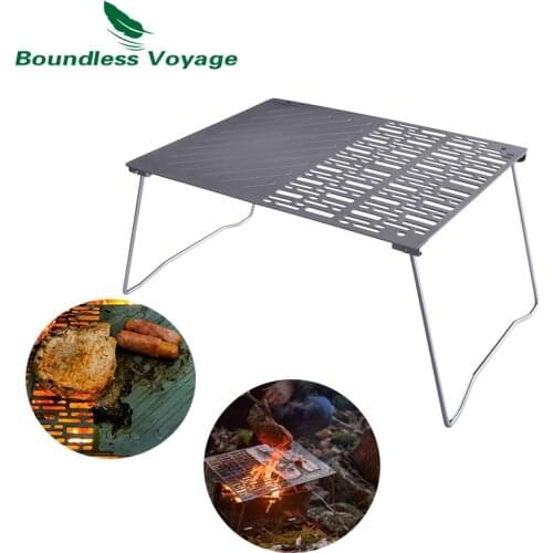 Boundless Voyage Titanium Camping Grill Frying Plate Baking Tray Charcoal Rack Lightweight Small Table Outdoor BBQ Cooking Kit