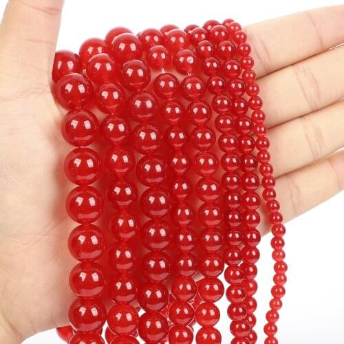 Natural Stone Beads Deep Red Chalcedony Charm Round Loose Beads for Jewelry Making Needlework DIY Bracelet Strand 4-12 MM