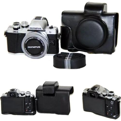 PU leather Camera Bag Case Cover with strap for Olympus E-M10 Mark III EM10III with 14-42mm Short Focal